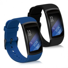 Set 2 Curele pentru Samsung Gear Fit2/Gear Fit 2 Pro, Kwmobile, Silicon, Albastru/Negru, 38830.04