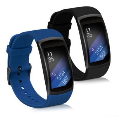 Set 2 Curele pentru Samsung Gear Fit2/Gear Fit 2 Pro, Kwmobile, Silicon, Albastru/Negru, 38830.04 foto