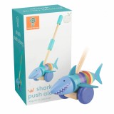 Jucarie de impins din lemn-rechinul vesel,52 cm, Orange Tree Toys