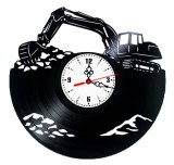 Ceas de perete din disc vinil, Tematică Excavator / Utilaje Grele, Design Industrial Constructii, Negru