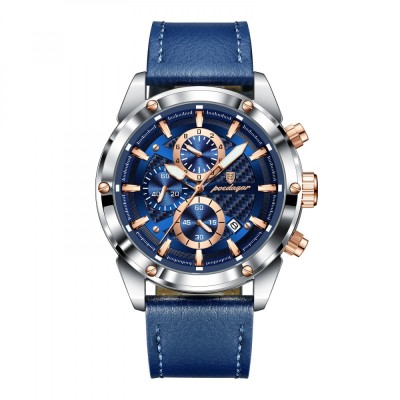 Ceas barbatesc Poedagar Elegant Indici Luminosi Auto Data Cronograf Calendar Piele foto
