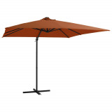 VidaXL Umbrelă suspendată cu LED-uri, cărămiziu, 250x250 cm