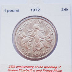 83 Jersey 1 Pound 1972 Elizabeth II (Silver Wedding) km 36 argint