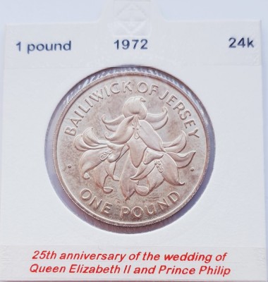 83 Jersey 1 Pound 1972 Elizabeth II (Silver Wedding) km 36 argint foto