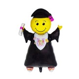 Balon din folie metalizata, flippy, figurina absolvent, tema absolvire, 91x62 cm, ambalaj individual, pai inclus, umflare cu aer sau heliu, negru