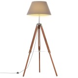 Lampa de podea trepied, maro miere si gri, 141 cm, lemn de tec GartenMobel Dekor, vidaXL