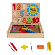 Joc educativ cu puzzle numere ,betisoare si tabla de scris cu creta,lemn,24x19x3 cm
