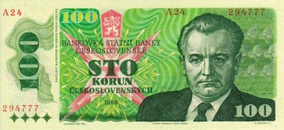 CEHOSLOVACIA █ bancnota █ 100 Korun █ 1989 █ P-97 █ Seria A █ UNC █ necirculata foto