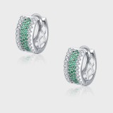 Cumpara ieftin Cercei Toarte din Argint 925 , Model Huggie Lat cu Cristale Verde Smarald E i Bordura Alba