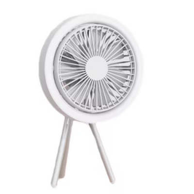 Ventilator Portabil cu Lampa LED incorporata pentru Camping, Interior, Terasa, Alb foto