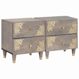 vidaXL Dulap de noapte 2 pcs Gri 40 x 33 x 46 cm Lemn masiv de mango