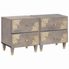 Dulap de noapte 2 pcs Gri 40 x 33 x 46 cm Lemn masiv de mango