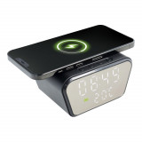 Incarcator Wireless Fast Charging cu Ceas Digital si Termometru incorporat Negru