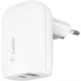 Incarcator Retea Belkin BoostCharge Dual, 37W, 3A, 1 x USB-A - x USB-C, Alb WCB007vfWH