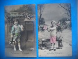 HOPCT 1801 COPII--ROMANTICA-FRANTA-LOT 2 CARTI POSTALE VECHI-CIRCULATE
