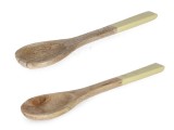 Cumpara ieftin Set 2 linguri servire salata lemn mango maro email galben 6,5x1x28h