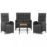 Cumpara ieftin Set mobilier de gradina cu perne, 4 piese, negru, poliratan