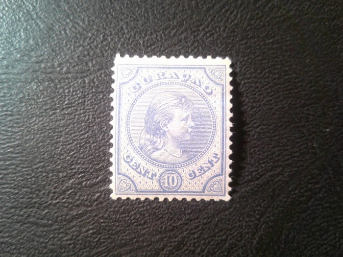Timbru Curacao , colonie olandeza 1892 Printesa Wilhelmina , 10c sarniera