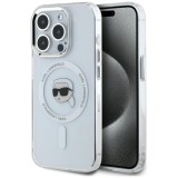 Husa pentru iPhone 15 Pro Max - Karl Lagerfeld IML MagSafe (KLHMP15XHLSKIH) - White Metal Karl`s Head