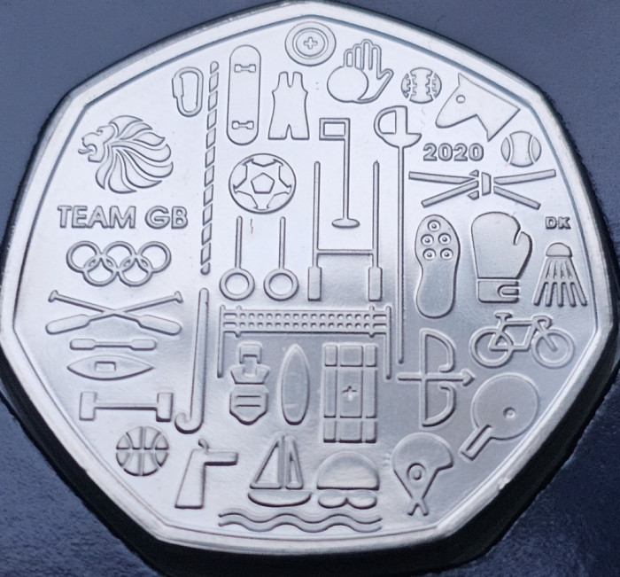 50 pence 2020 Marea Britanie, Team GB Olympics 2020, rară, Bunc, Coincard