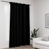 Draperii opace, aspect de in, negru, 290 x 245 cm, cu c&acirc;rlige