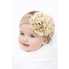 Bentita crem lata cu floare din tulle si buline aurii