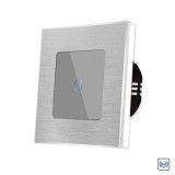 Cumpara ieftin Intrerupator touch simplu din sticla cu rama aluminiu LUXION RF433, gri