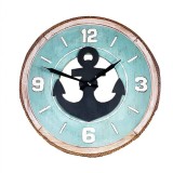 Cumpara ieftin Ceas Perete Lemn Nautic Ancora Rotund Albastru Mecanism Quartz Diametru 59cm