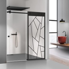 Paravan dus cu usa glisanta Glissando Black, model Atlas negru, sticla clara securizata, pentru nisa cu latime intre 122-140x205 cm