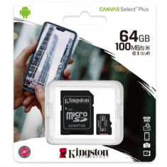 Card memorie MicroSD Kingston 64GB, clasa 10, standard UHS-I U1, microSDXC