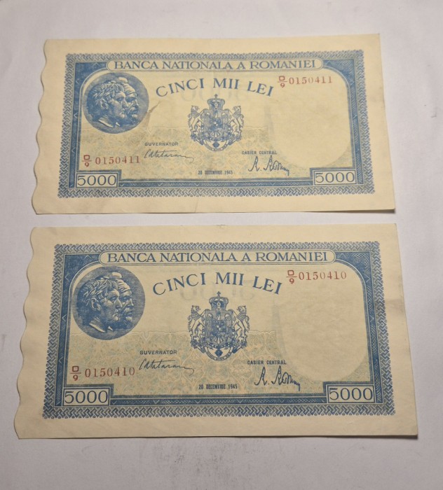 Lot 5000 lei 1945 Decembrie XF Serii Consecutive