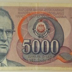 Bancnota 5000 DINARI / DINARA - RSF YUGOSLAVIA, anul 1985 *cod 382 A