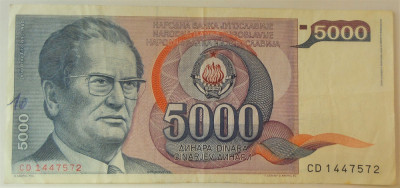 Bancnota 5000 DINARI / DINARA - RSF YUGOSLAVIA, anul 1985 *cod 382 A foto