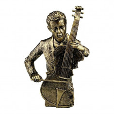 Statueta decorativa, Statueta cu baiat care canta la violoncel, Auriu, 31 cm, 1706H