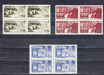 M1 TX7 9 - 1945 - AGIR - dantelat - perechi de cate patru timbre foto