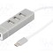 Hub USB 2.0 DIGITUS cu 3 porturi USB A, 1 port RJ45 și USB C, gri, PnP