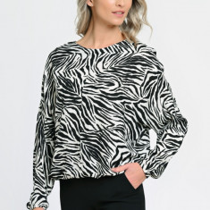 Bluza Dama cu Maneca lunga tip Kimono, Alb-Negru - L