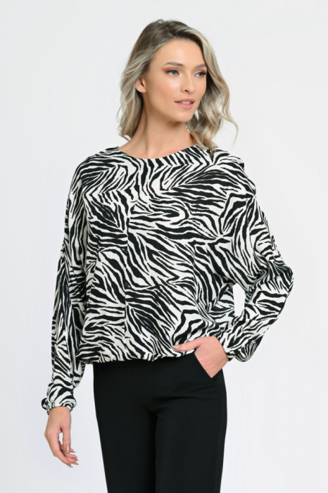 Bluza Dama cu Maneca lunga tip Kimono, Alb-Negru - L