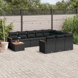 vidaXL Set canapele de grădină cu perne, 11 piese, negru, poliratan 3226363