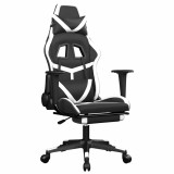 Cumpara ieftin Scaun de gaming masaj/suport picioare alb/negru piele eco
