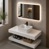 Set mobilier baie AURO 60 cm, 3 piese, alb, cu oglinda LED touch