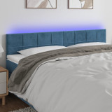 VidaXL Tăblie de pat cu LED, albastru &icirc;nchis, 160x5x78/88 cm, catifea
