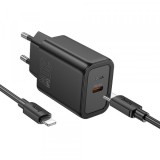 Incarcator Retea Cu Cablu Lightning HOCO N60, 20W, 3A, 1 x USB-C, Negru, Apple