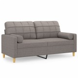 Canapea cu 2 locuri cu pernute, gri taupe, 140 cm, textil