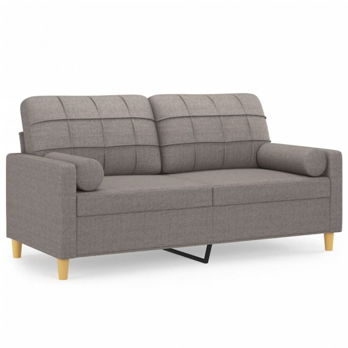 Canapea cu 2 locuri cu pernute, gri taupe, 140 cm, textil
