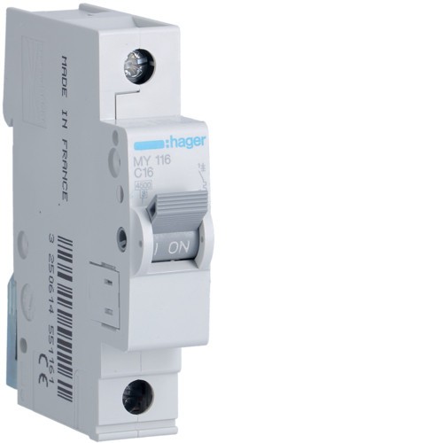 Siguranta automata 16A 1P Curba C 4,5ka Hager MY116