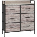 HOMCOM Comodă, mobilier de depozitare pentru dormitor cu 6 sertare din material nețesut, cadru din oțel, 79 x 29 x 85 cm, efect lemn gri | Aosom Roman
