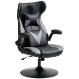 Vinsetto Scaun de gaming cu funcție de leagăn, scaun rotativ, reglabil pe &icirc;nălțime, scaun tapițat, metal, 67 x 71 x 112 cm, Gri | Aosom Romania