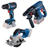 Bosch GBH 180-LI + GKS 18V-51 + GSR 18V-90 C - Rotopercutor SDS-Plus 2 J + Fierastrau circular 140x20 mm + Masina de gaurit si insurubat 64 Nm