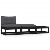 Set mobilier grădină cu perne, 3 piese, negru, lemn masiv pin, vidaXL